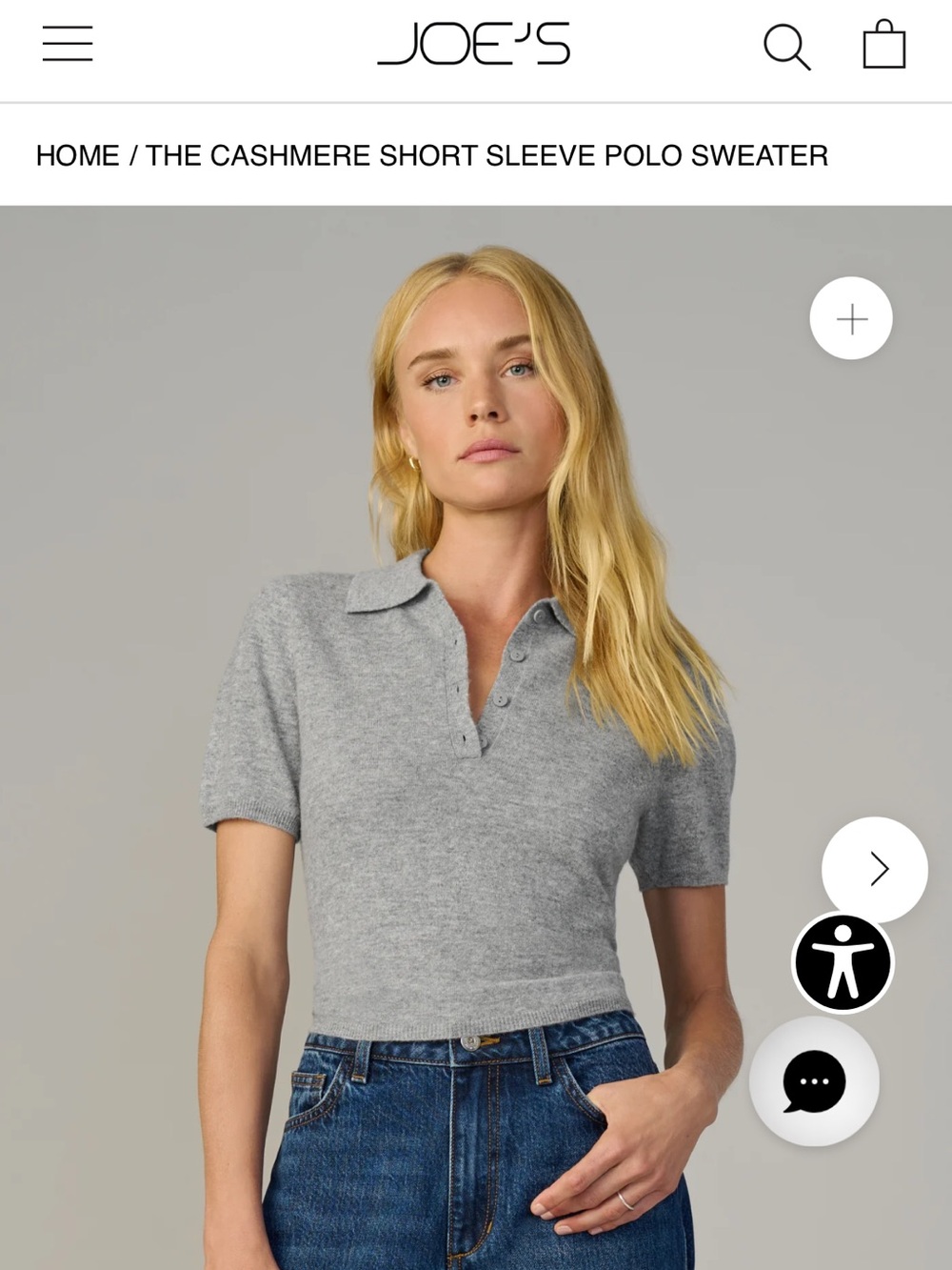 Joe's Jeans Gray Cashmere Short Sleeve Polo Crop Top